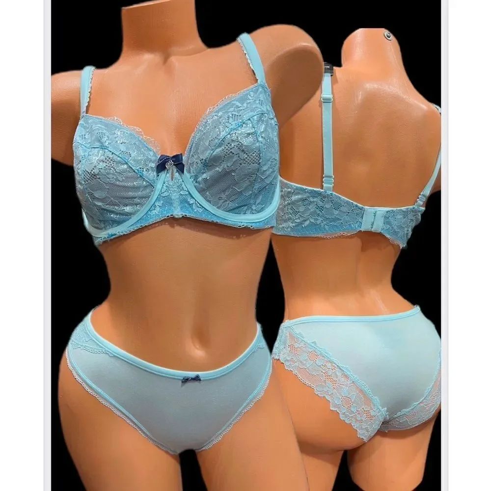 Victorias Secret Set Body Metallic lace Unlined Demi bra & Cheekini panty 36D /M